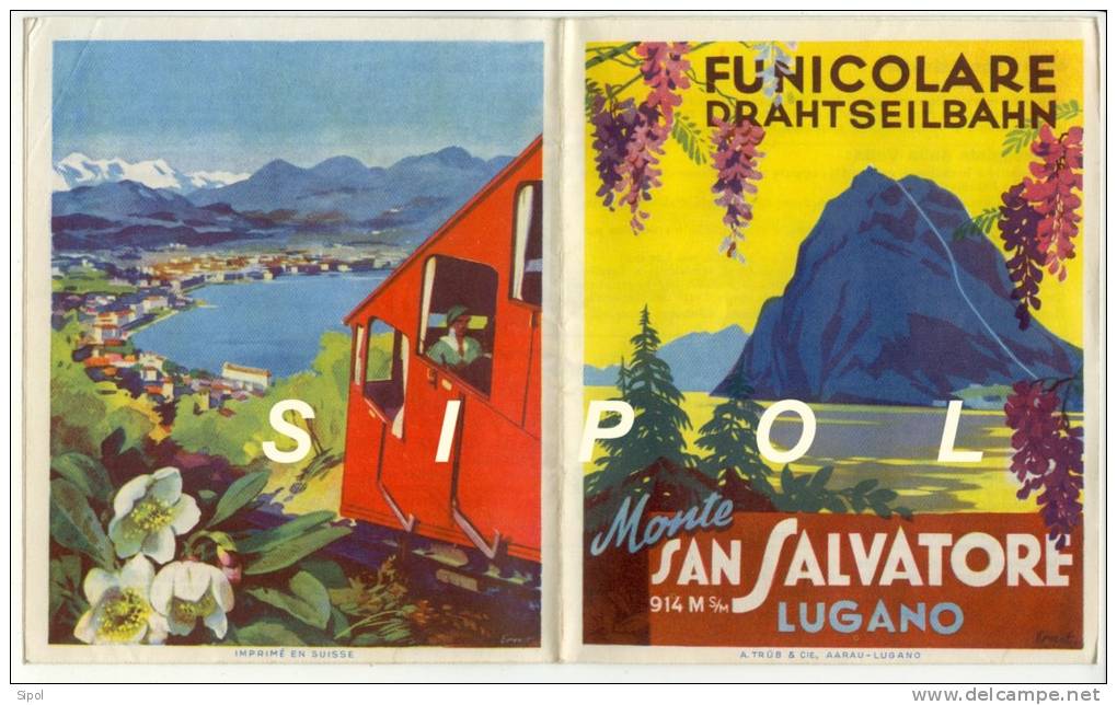 Dépliant Accordéon 3 Volets Funicolare Monte San Salvatore - Lugano 4 Langues  Horaires,tarifs 1957 - Europe