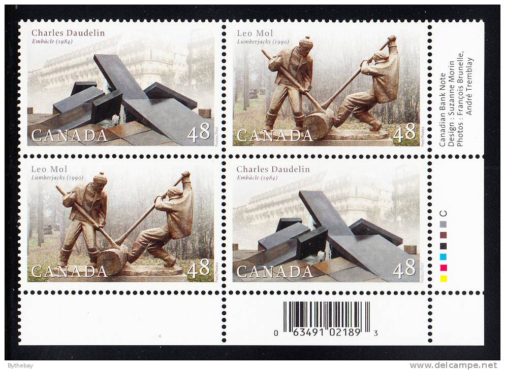 Canada MNH Scott #1955a Lower Right Plate Block 48c Sculptors - With UPC Barcode - Plattennummern & Inschriften