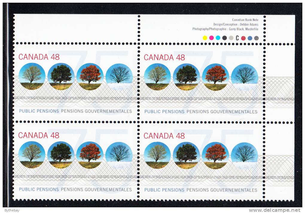 Canada MNH Scott #1959 Upper Right Plate Block 48c Public Pensions - Num. Planches & Inscriptions Marge