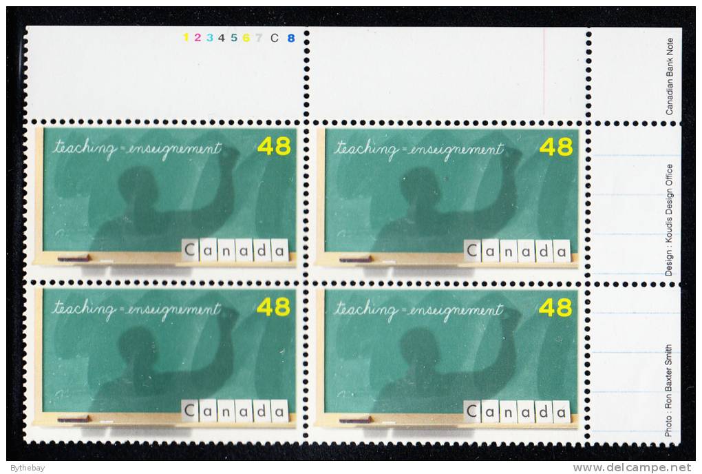 Canada MNH Scott #1961 Upper Right Plate Block 48c United Nations Teacher's Day - Plattennummern & Inschriften