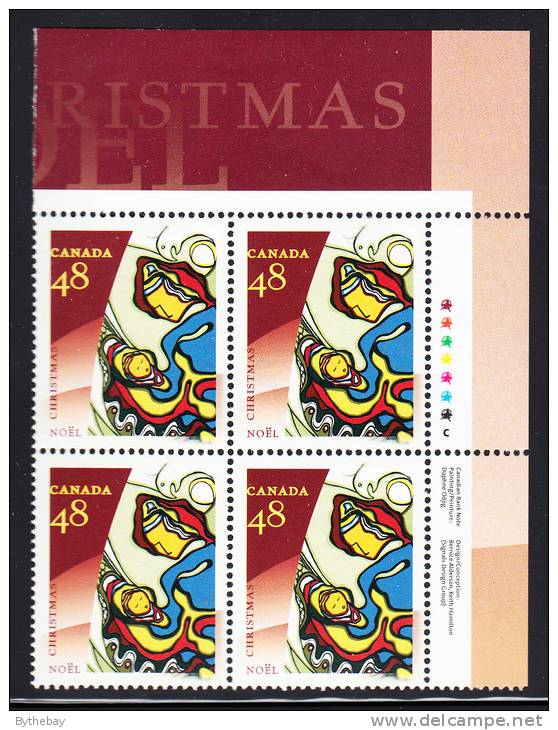 Canada MNH Scott #1965 Upper Right Plate Block 48c Aboriginal Art - Christmas - Plate Number & Inscriptions