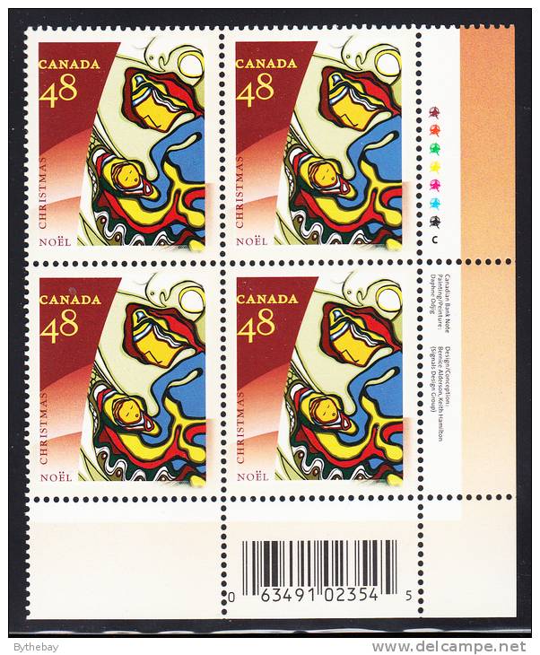 Canada MNH Scott #1965 Lower Right Plate Block 48c Aboriginal Art - Christmas - With UPC Barcode - Plate Number & Inscriptions