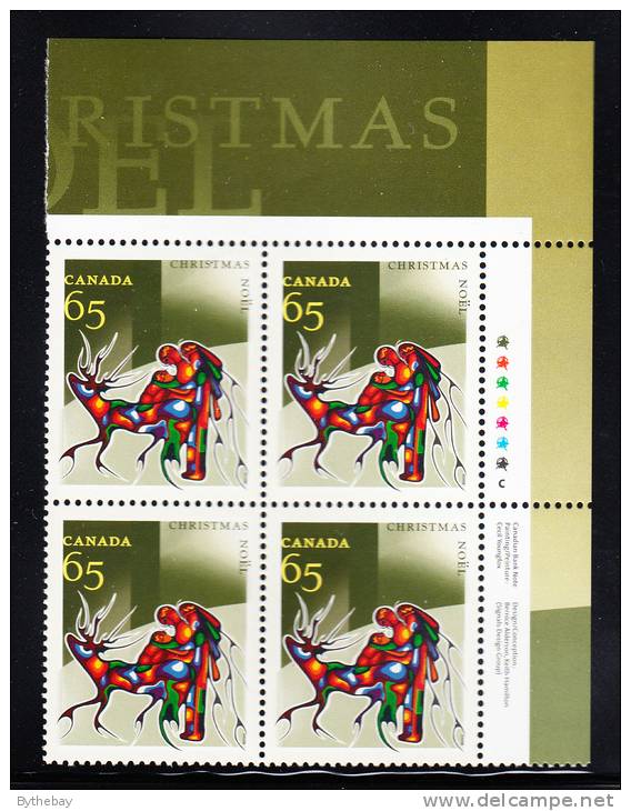 Canada MNH Scott #1966 Upper Right Plate Block 65c Aboriginal Art - Christmas - Plattennummern & Inschriften