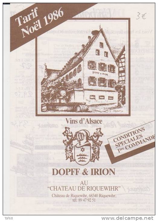 Publicité Tarif Vins D'Alsace Dopff & Irion Riquewihr 1986 - Alkohol