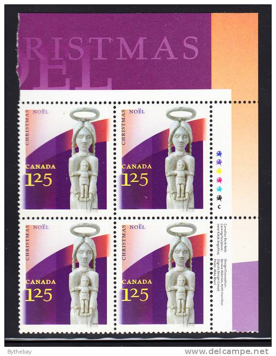 Canada MNH Scott #1967 Upper Right Plate Block $1.25 Aboriginal Art - Christmas - Num. Planches & Inscriptions Marge