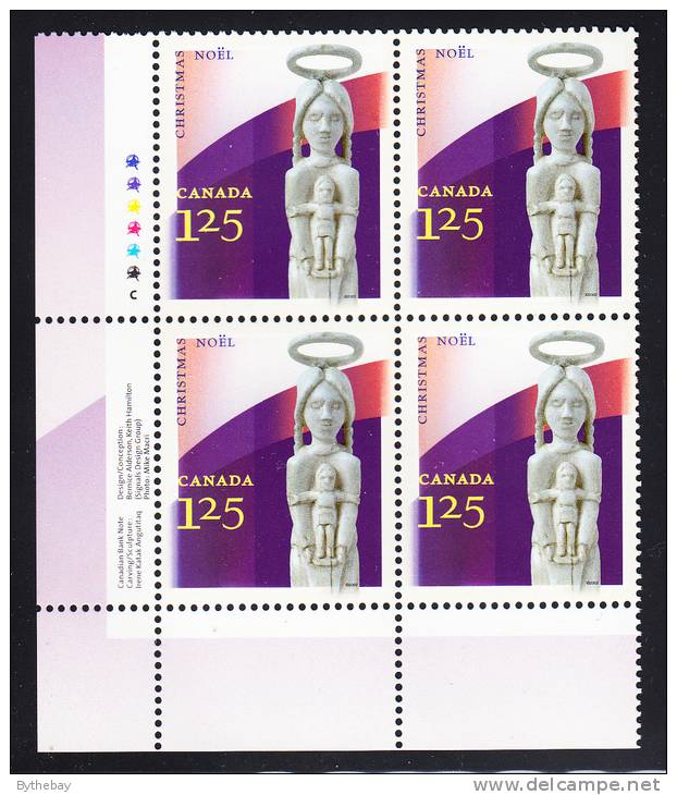 Canada MNH Scott #1967 Lower Left Plate Block $1.25 Aboriginal Art - Christmas - Plate Number & Inscriptions