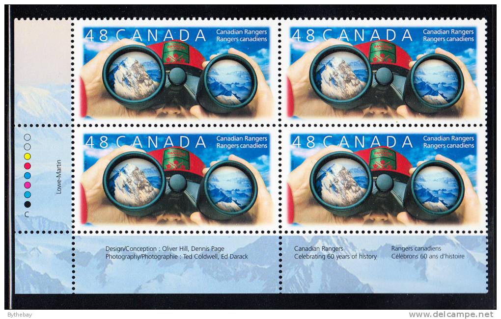 Canada MNH Scott #1984 Lower Left Plate Block 48c Canadian Rangers - Plattennummern & Inschriften