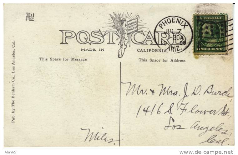 Phoenix AZ Arizona,  U.S. Indian School, Education, Territorial Flag Cancel Postmark, On C1900s Vintage Postcard - Phönix