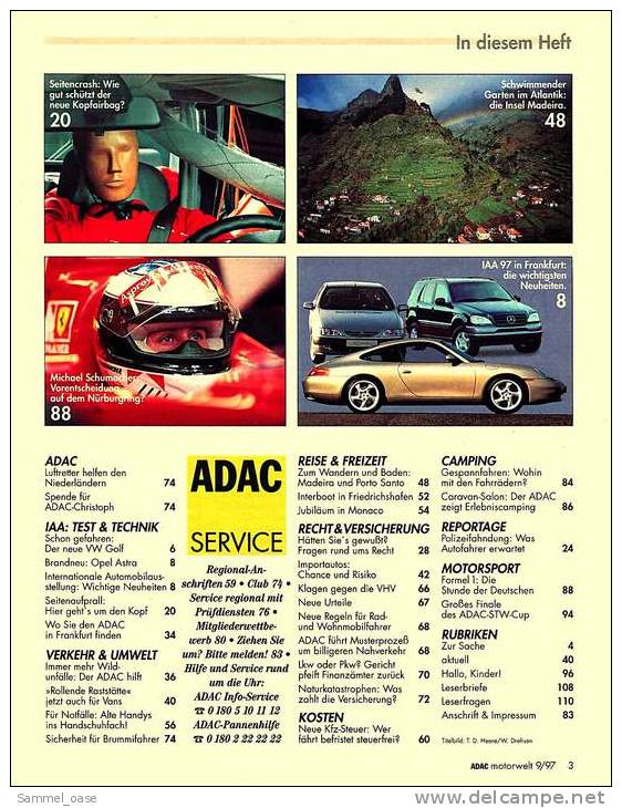 ADAC Motorwelt   9 / 1997  Mit :  Test - Der Neue Golf 4 - Neuheiten Auf Der IAA - Der Brandneue Opel Astra - Cars & Transportation