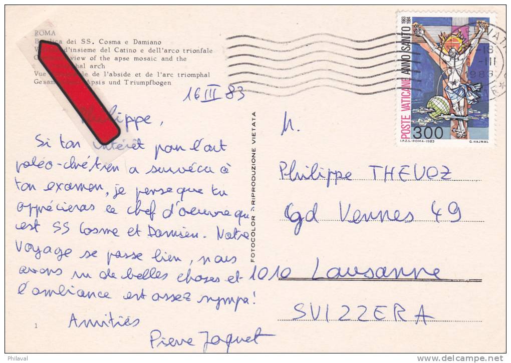 VATICAN : Affranchissement Sur Carte Postale Obl.16.3.1983 - Covers & Documents
