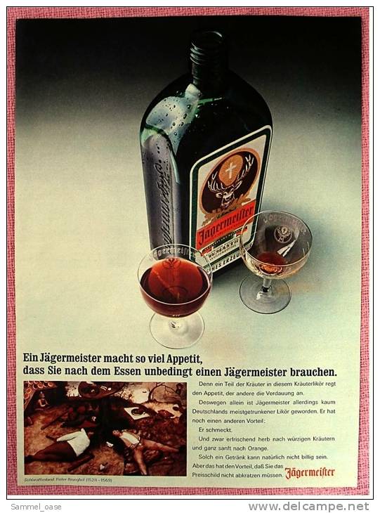 Reklame Werbeanzeige  - Ein Jägermeister Macht Soviel Appetit  , Von Ca. 1969 - Sonstige & Ohne Zuordnung