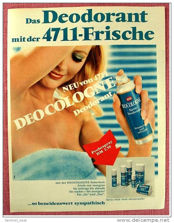 Reklame Werbeanzeige  -  Deo Cologne - Das Deodorant Mit Der 4711-Frische   -  Von 1969 - Sonstige & Ohne Zuordnung