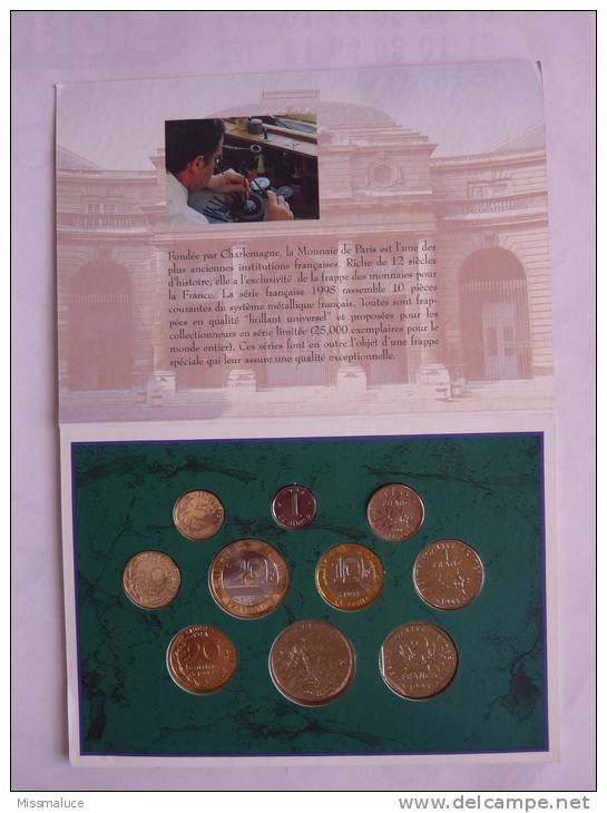 RÉPUBLIQUE FRANÇAISE SÉRIE FRANÇAISE 1998 BRILLANT UNIVERSEL MONNAIE DE PARIS  BU FRANC FRENCH COIN SERIES - Other & Unclassified