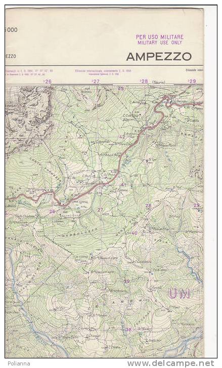 PAU#Y06 MAP - CARTINA Uso MILITARE - AMPEZZO  IGM 1963 - Cartes Topographiques