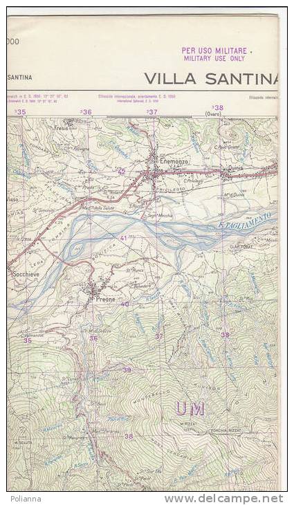 PAU#Y07 MAP - CARTINA Uso MILITARE - VILLA SANTINA  IGM 1963 - Cartes Topographiques