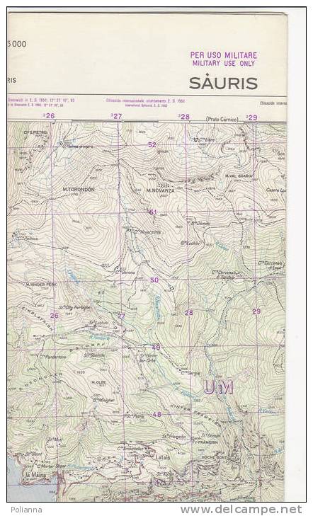 PAU#Y09 MAP - CARTINA Uso MILITARE - SAURIS  IGM 1964 - Topographical Maps