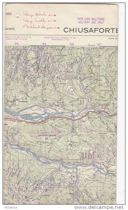 PAU#Y18 MAP - CARTINA Uso MILITARE - CHIUSAFORTE  IGM 1962 - Cartes Topographiques