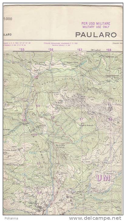 PAU#Y30 MAP - CARTINA Uso MILITARE - PAULARO  IGM 1962 - Carte Topografiche