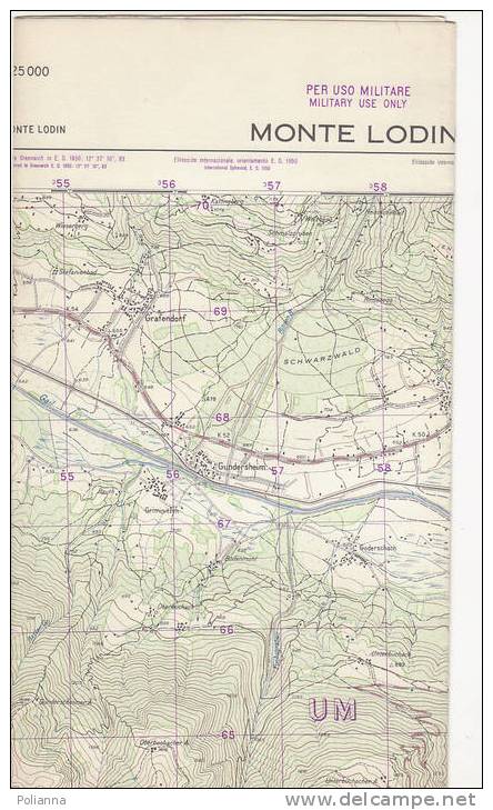 PAU#Y31 MAP - CARTINA Uso MILITARE - MONTE LODIN  IGM 1962 - Carte Topografiche