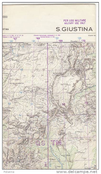 PBU#Y40 MAP - CARTINA Uso MILITARE - S.GIUSTINA  IGM 1966 - Cartes Topographiques