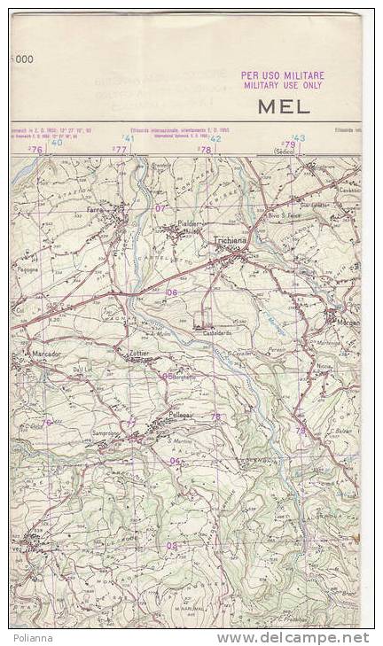 PAU#Y41 MAP - CARTINA Uso MILITARE - MEL  IGM 1963  Timbro Brigata Alpina Cadore G.Mon.Agordo - Topographical Maps