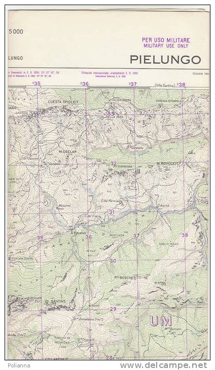 PAU#Y42 MAP - CARTINA Uso MILITARE - PIELUNGO  IGM 1962 - Cartes Topographiques