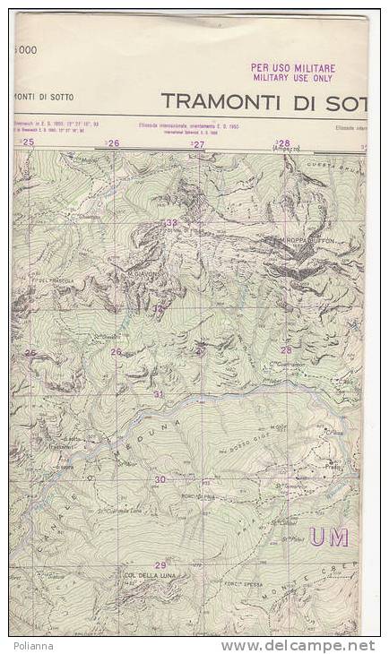 PAU#Y44 MAP - CARTINA Uso MILITARE - TRAMONTI DI SOTTO  IGM 1962 - Topographical Maps