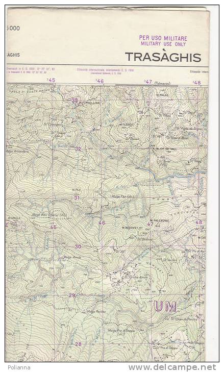 PAU#Y58 MAP - CARTINA Uso MILITARE - TRASAGHIS  IGM 1962 - Topographische Karten