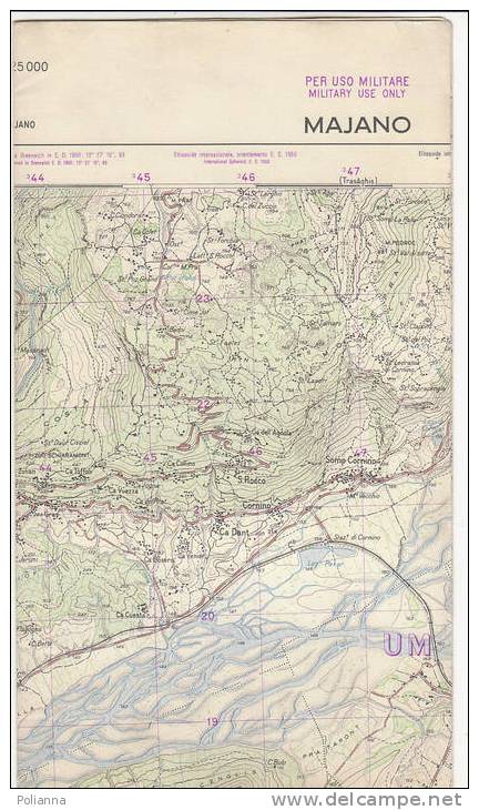 PAU#Y59 MAP - CARTINA Uso MILITARE - MAJANO  IGM 1962 - Mapas Topográficas