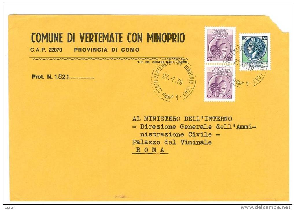 VERTEMATE CON MINOPRIO  22070  PROV. COMO  - ANNO 1979 - LS -  TEMA TOPIC COMUNI D'ITALIA - STORIA POSTALE - Macchine Per Obliterare (EMA)