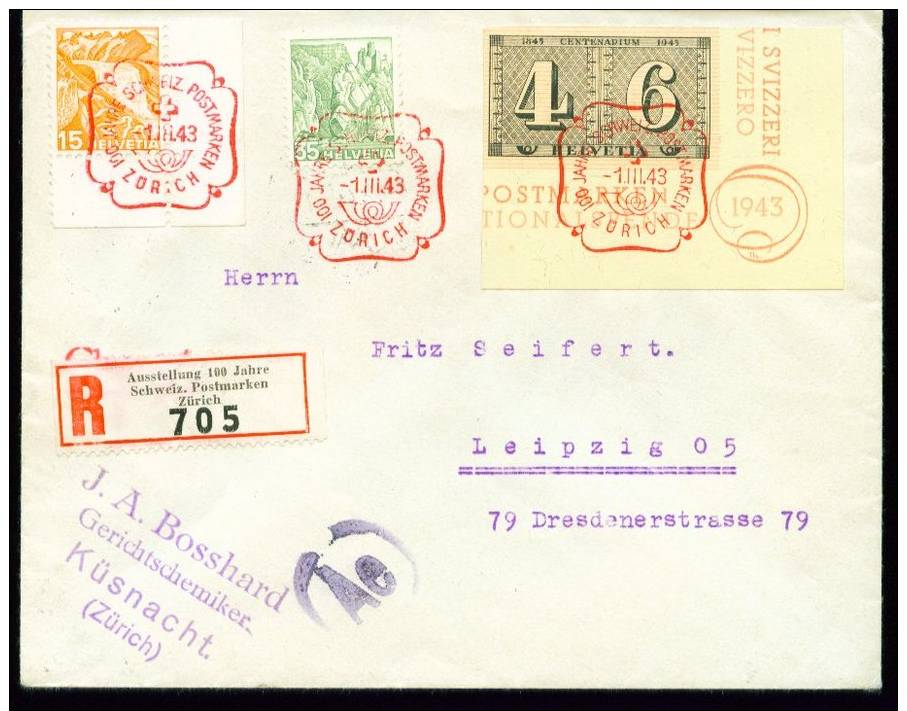 SCHWEIZ, 1943 R.-Brief Von Zürich Nach Leipzig, Zensur, (12603) - Storia Postale