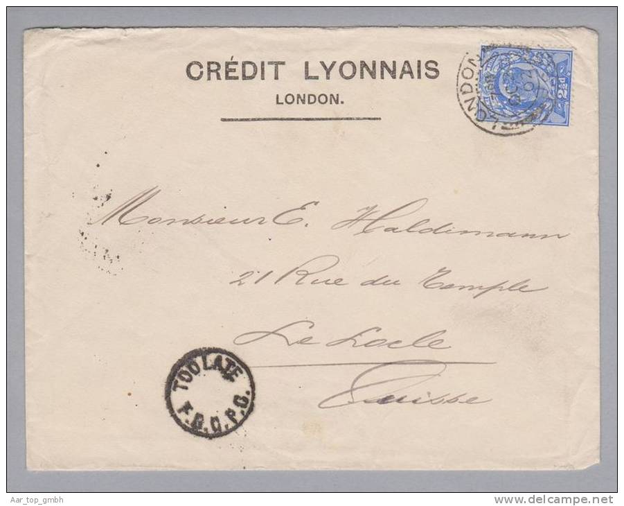 Grossbritanien 1902-10-20 London Perfin-Brief Nach Le Locle "CL" Credit Lyonnais - Lettres & Documents