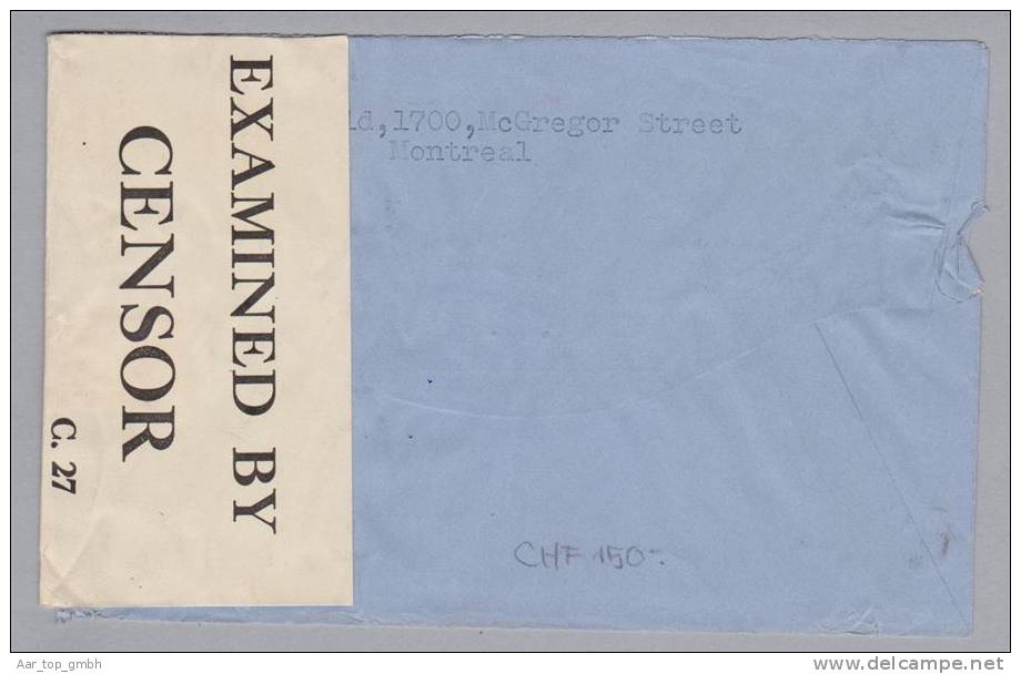 KANADA 1941-03-28 Montreal O.A.T. Zensur-Luftpostbrief Nach Beinwil A.S. Schweiz - Airmail