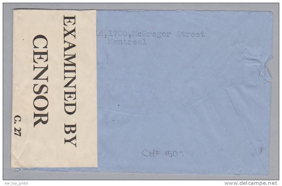 KANADA 1941-03-28 Montreal O.A.T. Zensur-Luftpostbrief Nach Beinwil A.S. Schweiz - Poste Aérienne