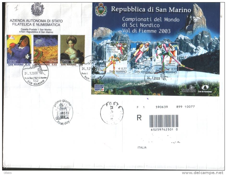 San Marino 2003 Busta FDC Con Campionati Mondiali Sci Nordico Val Fiemme-Grandi Maestri-Sapori Della Nostra Terra - Used Stamps