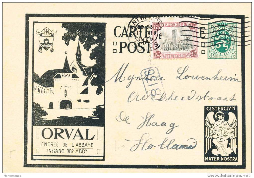 493/19 -  Entier Carte Illustrée Orval Avec Ange + TP Termonde ANTWERPEN 1929 Vers Den Haag NL - Illustrated Postcards (1971-2014) [BK]
