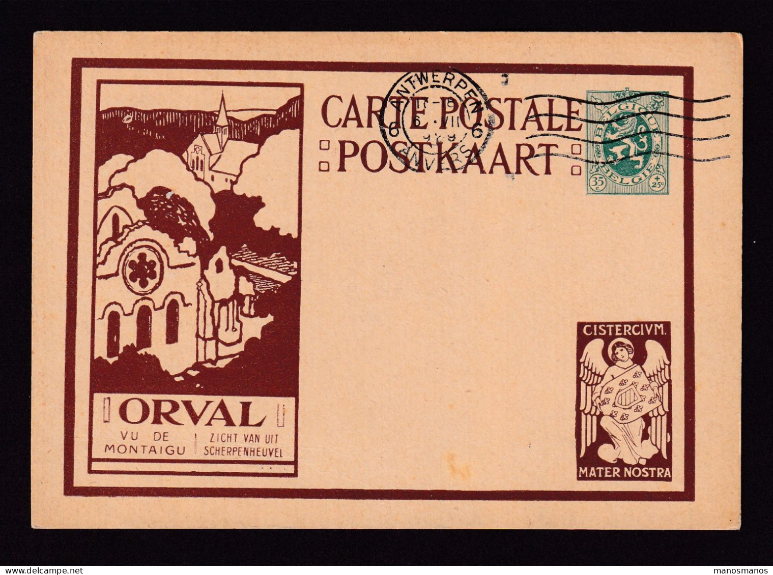 500/19 -  Entier Carte Illustrée Orval Avec Ange - ANTWERPEN 1929 - Illustrated Postcards (1971-2014) [BK]