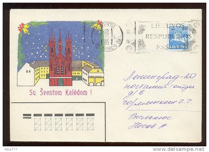 Lithuania Post Mail Used Cover Provisory Stationery USSR RUSSIA Baltic Lietuva Vilnius New Year - Lituania