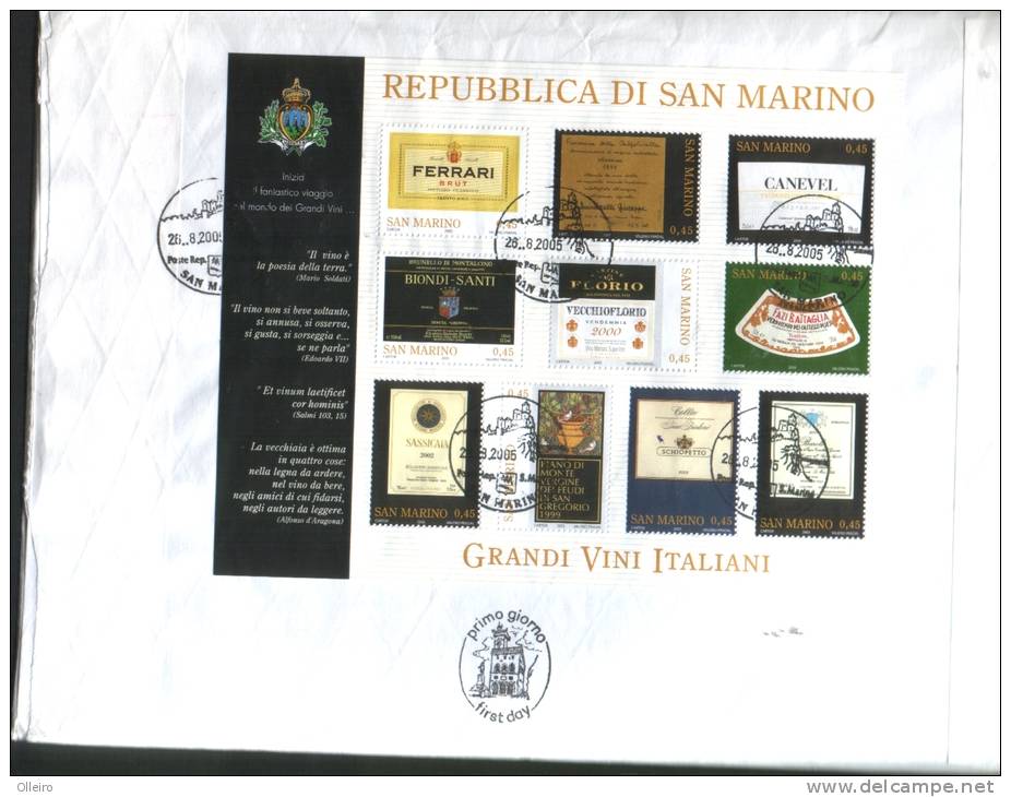 San Marino 2005 Busta FDC Con 150 Nascita Pascoli-Regata Storica Di Venezia-Foglietto Grandi Vini Italiani - Used Stamps