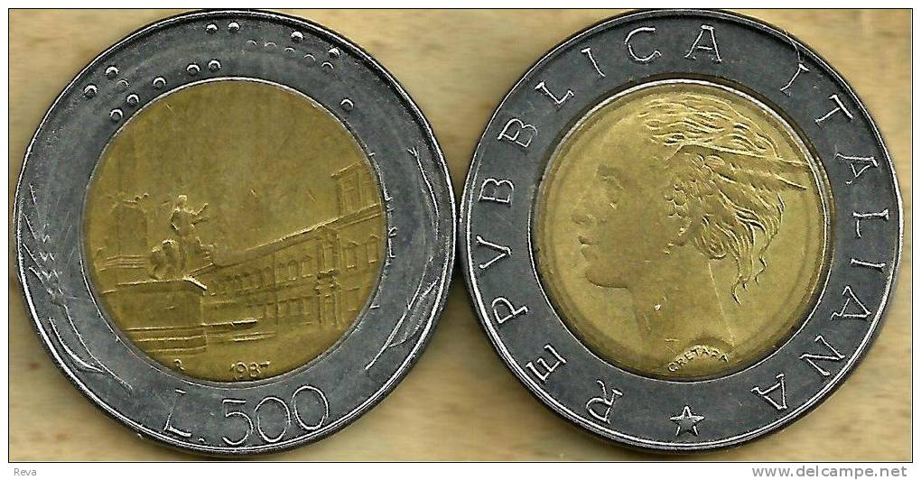 ITALY 500 LIRE BUILDING FRONT WOMAN HEAD BACK 1987 BE-METAL VF KM? READ DESCRIPTION CAREFULLY !!! - 500 Lire