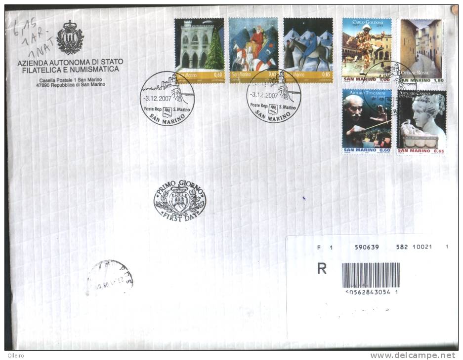 San Marino 2007 Busta FDC Con Natale 2007 - Anniversari Goldoni- Toscanini-Rosai E Canova - Used Stamps