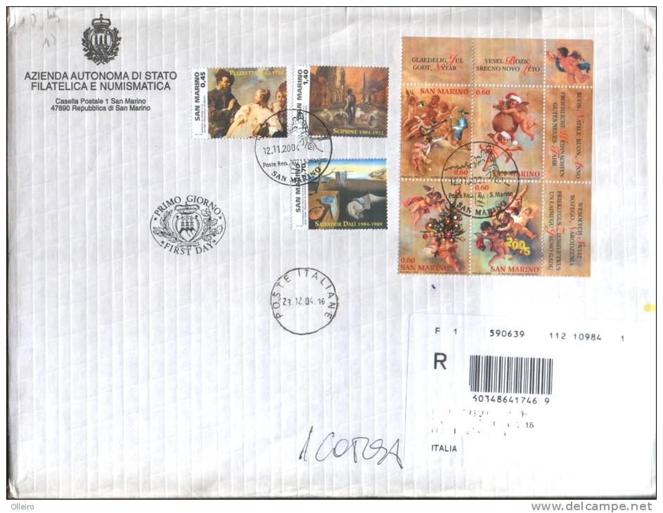 San Marino 2004 Busta FDC Con Emissione Natalizia- Personaggi Della Pittura-Riapertura Del Teatro Alla Scala - Used Stamps