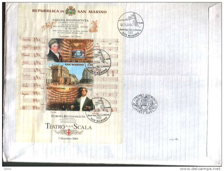 San Marino 2004 Busta FDC Con Emissione Natalizia- Personaggi Della Pittura-Riapertura Del Teatro Alla Scala - Used Stamps