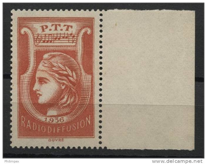 FRANCE, RADIODIFFUSION PERFECT STAMP WITH MARGIN MNH - Radiodifusión