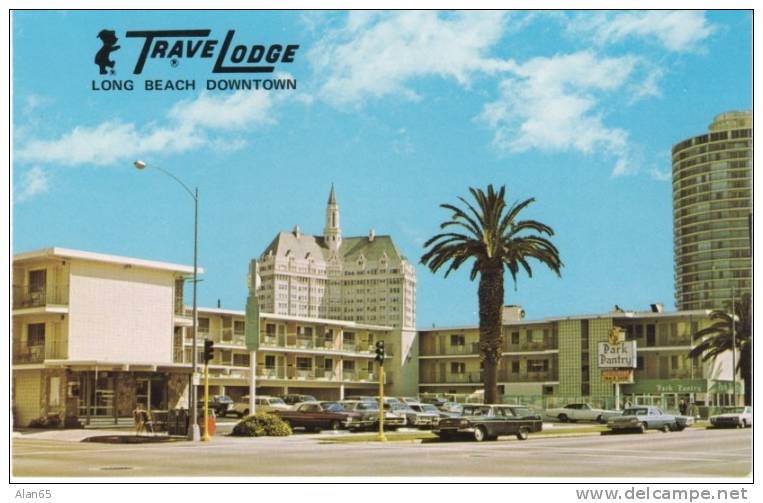 Long Beach CA California, Downtown TraveLodge Motel, Lodging, Autos, On C1960s Vintage Postcard - Long Beach