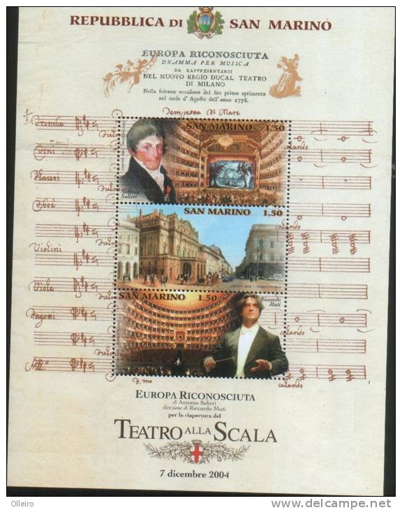 San Marino 2004 Foglietto Per Riapertura Del Teatro Alla Scala Di Milano   ** MNH - Neufs