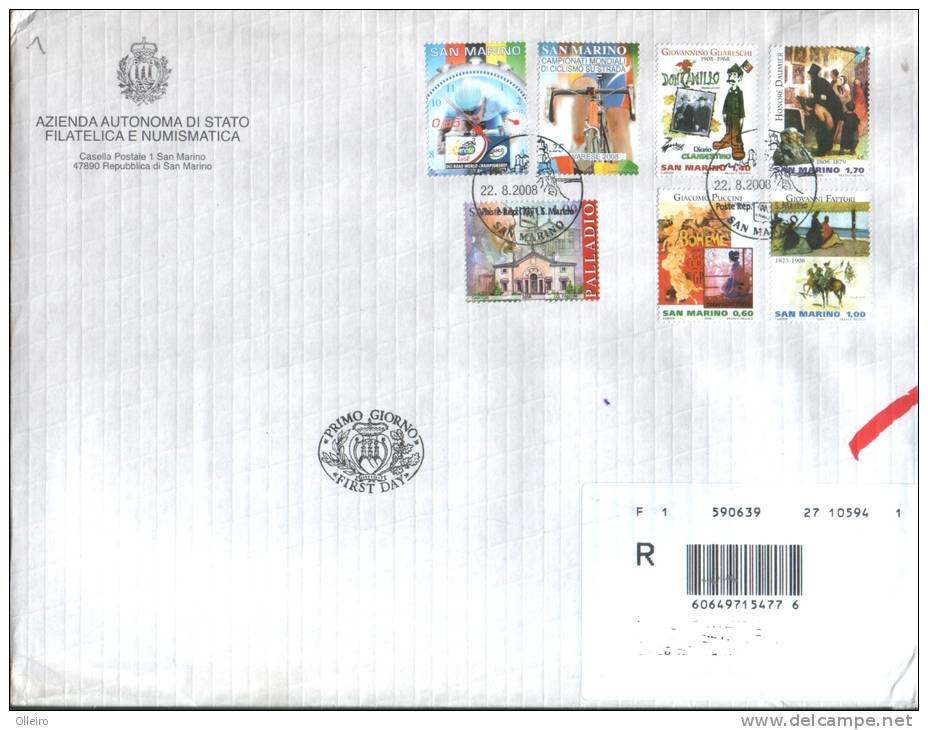 San Marino 2008 Busta FDC Con Palladio Campionati Ciclismo Su Strada A Varese- Artisti - Used Stamps