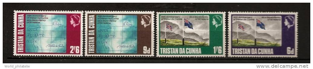Tristan Da Cunha 1968 N° 120 / 3 ** Sainte-Helène, Elizabeth II, Drapeaux, Carte, Océan Atlantique Sud, Drapeau Anglais - Tristan Da Cunha