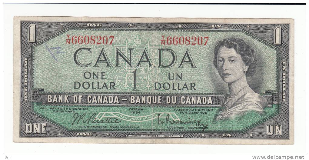 Canada 1 Dollar 1954 QEII VF P 74b 74 B - Canada