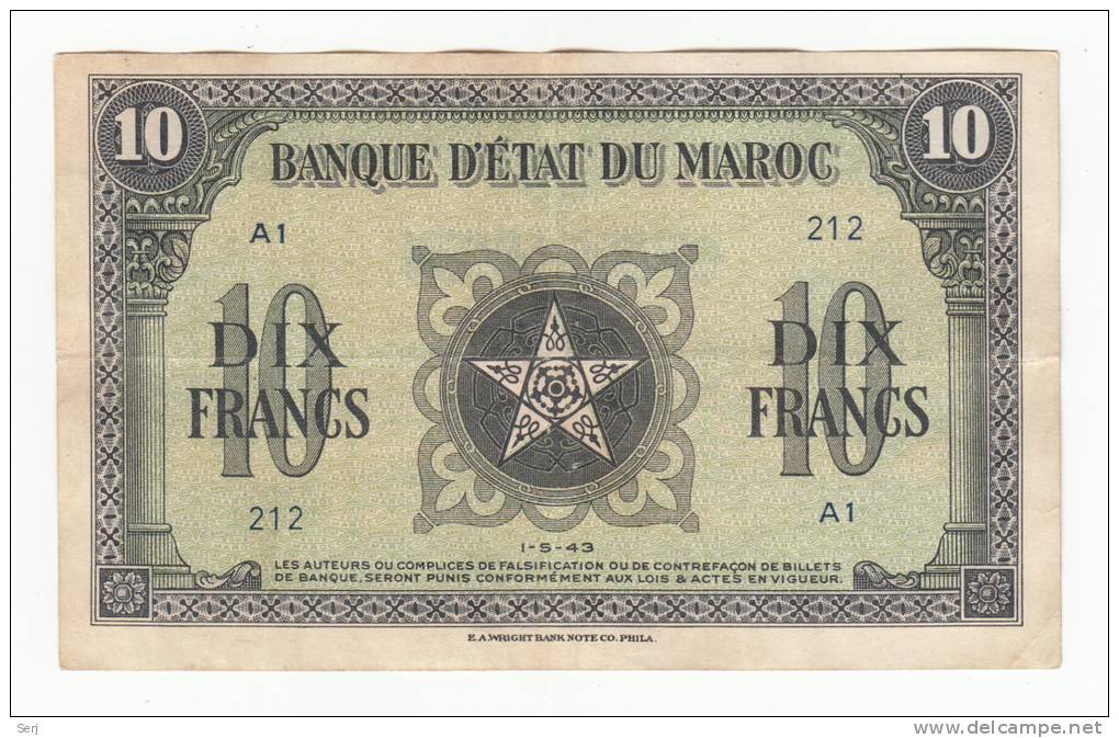 Morocco 10 Francs 1943 VF++ CRISP P 25 - Maroc
